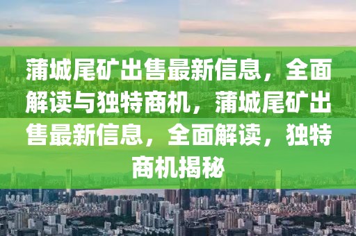 蒲城尾礦出售最新信息，全面解讀與獨(dú)特商機(jī)，蒲城尾礦出售最新信息，全面解讀，獨(dú)特商機(jī)揭秘