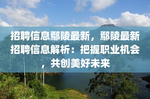 招聘信息鄢陵最新，鄢陵最新招聘信息解析：把握職業(yè)機(jī)會(huì)，共創(chuàng)美好未來(lái)